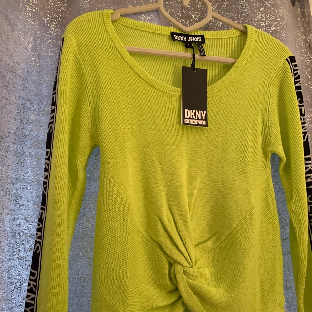 Womens DKNY Sweater (M) Neon Green, black and white on sleeve. New